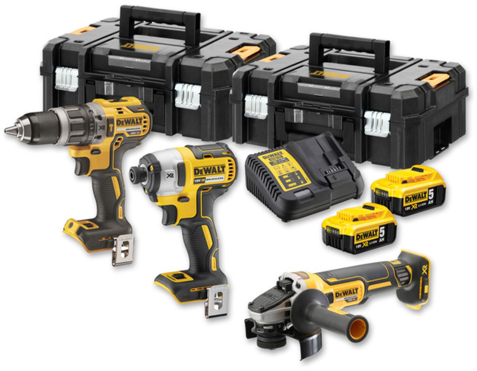 DeWALT DCK384P2T Aku súprava náradia (DCD796+DCF887+DCG405+18V/2x5,0Ah) 2xTstak