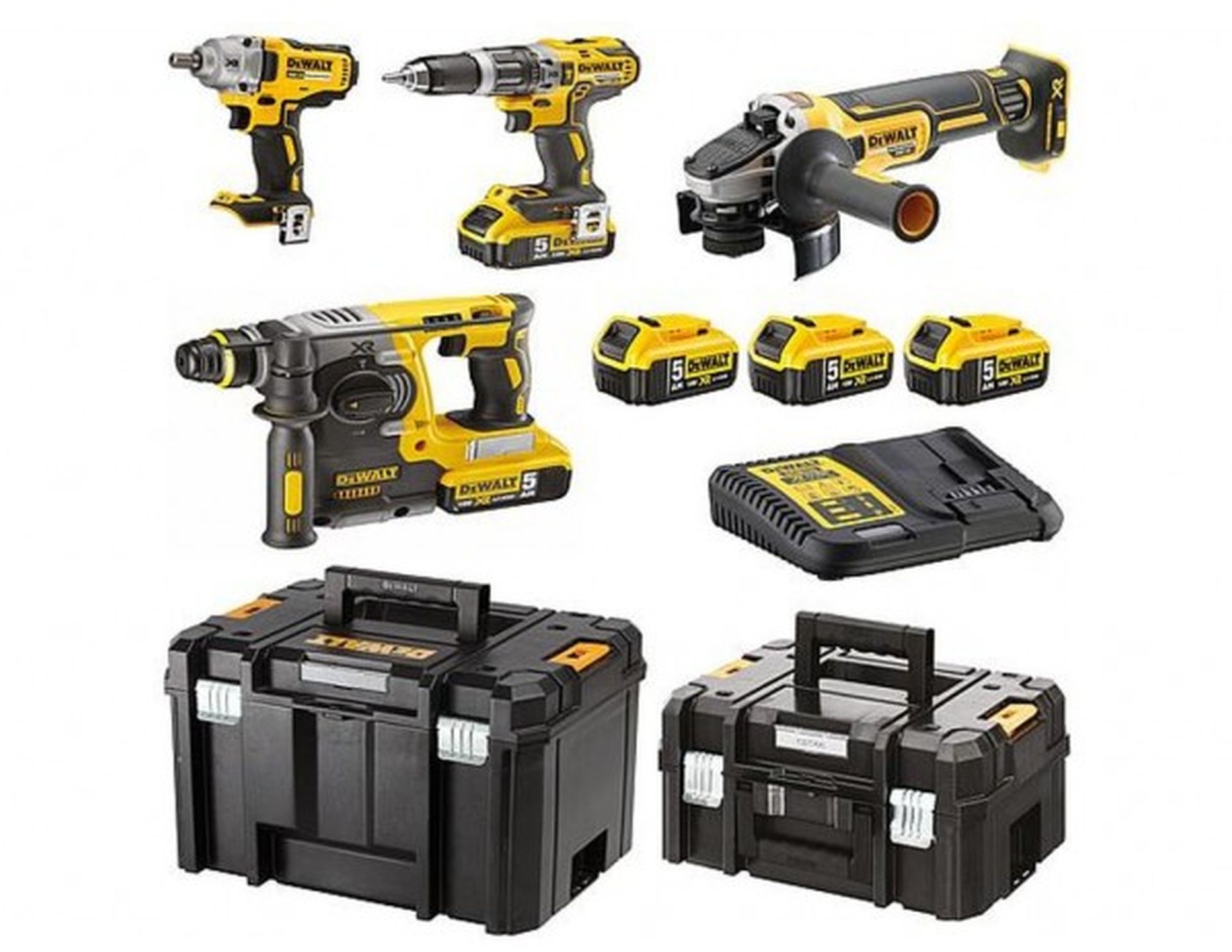 DeWALT DCK428P3T Aku súprava náradia (DCD796+DCH273+DCG405+DCF894+3x 18V/5,0Ah)2xTstak