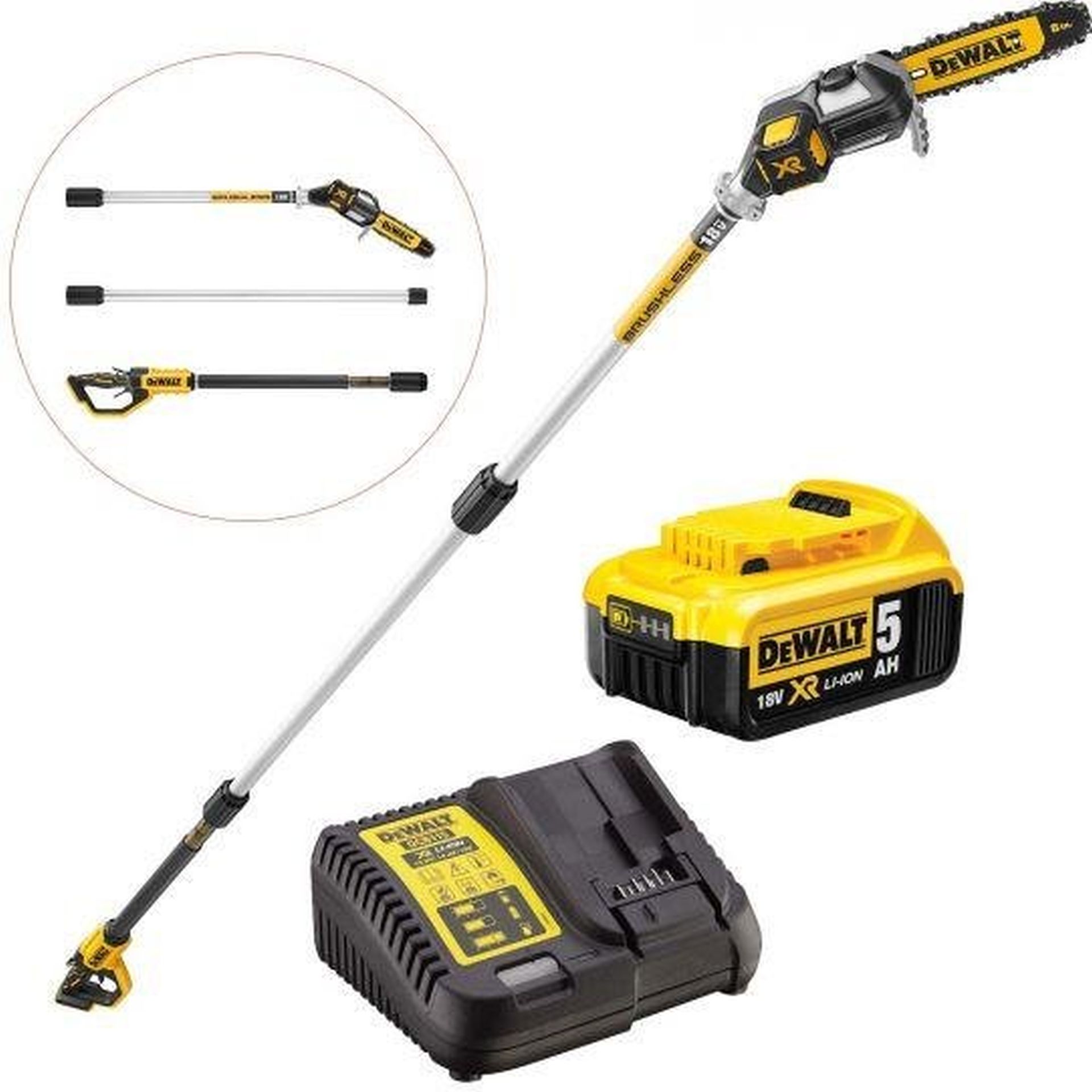 BAZÁR DeWALT DCMPS567P1 Aku vyvetvovacia reťazová píla XR 20cm (1x5,0Ah/18V) PO SERVISE