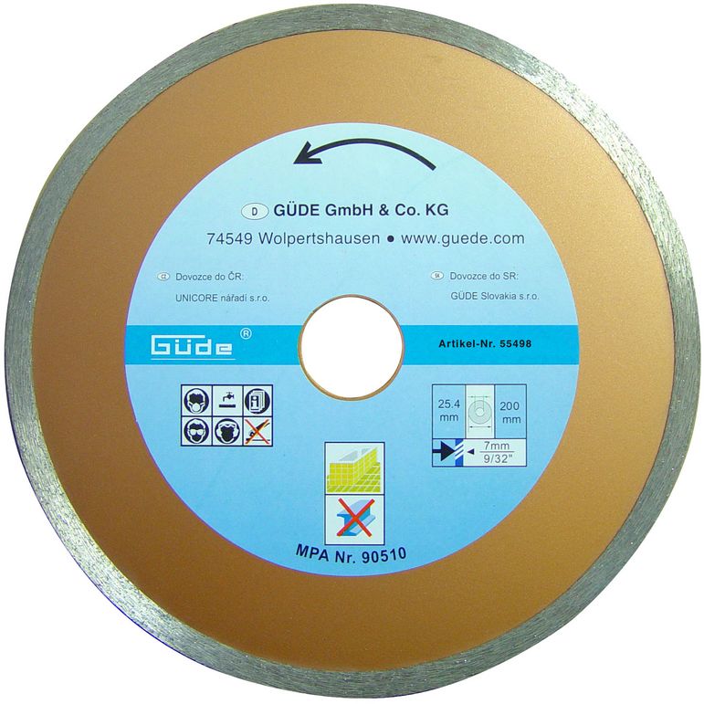 GÜDE Diamantový kotúč 200 x 25,4 mm celoobvodový 55498