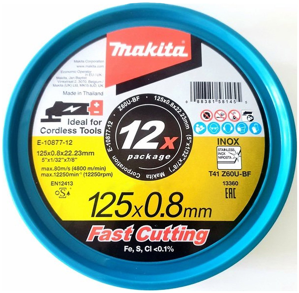 Makita E-22953-12 Sada rezných kotúčov na nerez 125x0,8x22,23mm/12 ks