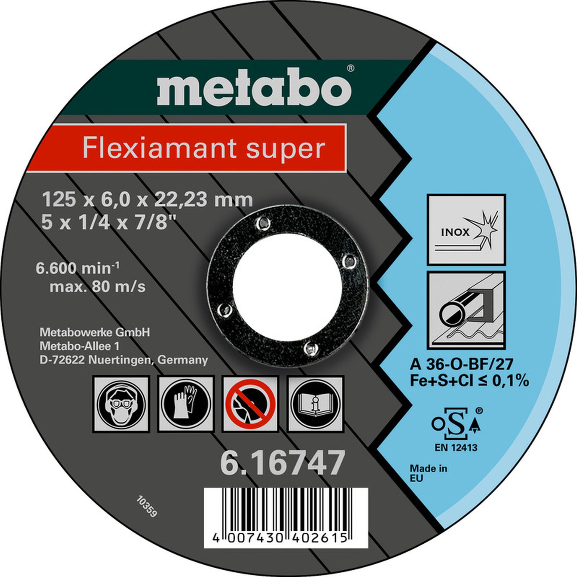 Metabo Flexiamant Super Rezný kotúč 125 x 6,0 x 22,23 inox, SF 27 616747000