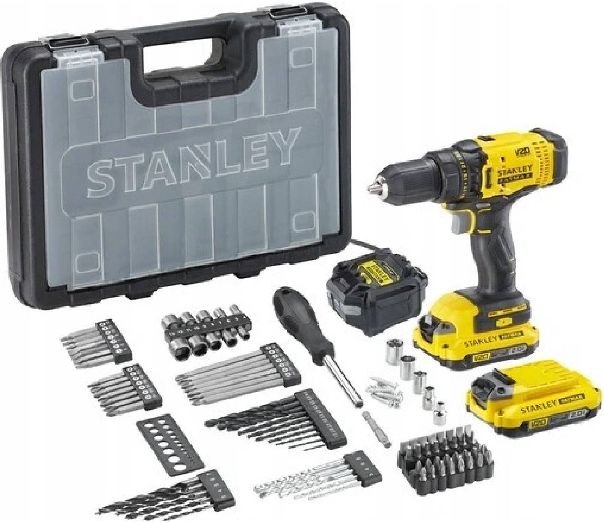 Stanley SFMCD700D2A-QW FatMax V20 Aku bezuhlíková vŕtačka 18V so sadou príslušenstva 100ks