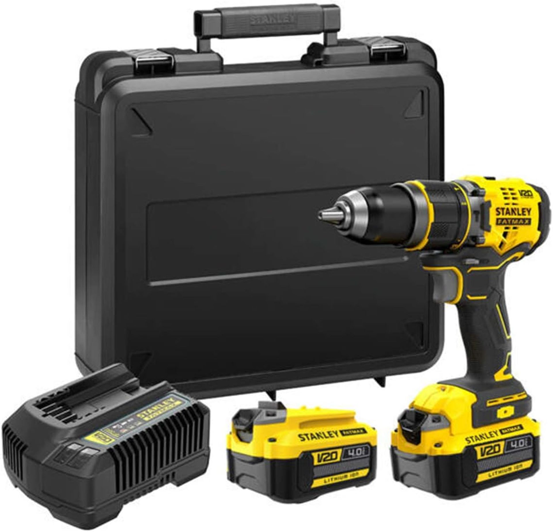 Stanley SFMCD715M2K V20 Aku bezuhlíková vŕtačka s príklepom (60Nm/18V/2x4,0Ah), kufor
