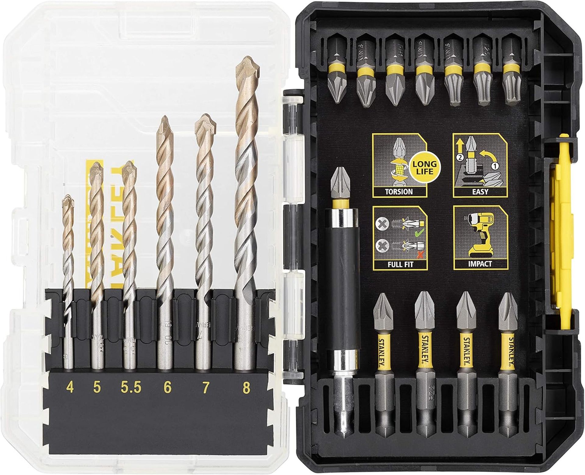 Stanley STA88552-XJ FatMax 19dielna sada presných vrtákov do muriva a bitov